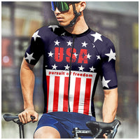 Flag Patriotic Cycling  Star & Stripe Flag Pattern Men's Cycling Shirt Mesh Breathable Activewear Cycling Top