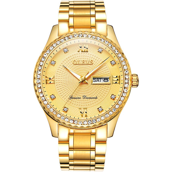 Luxurious Golden Wristwatch Premium Metal Band Watch [Premium Gift Box]